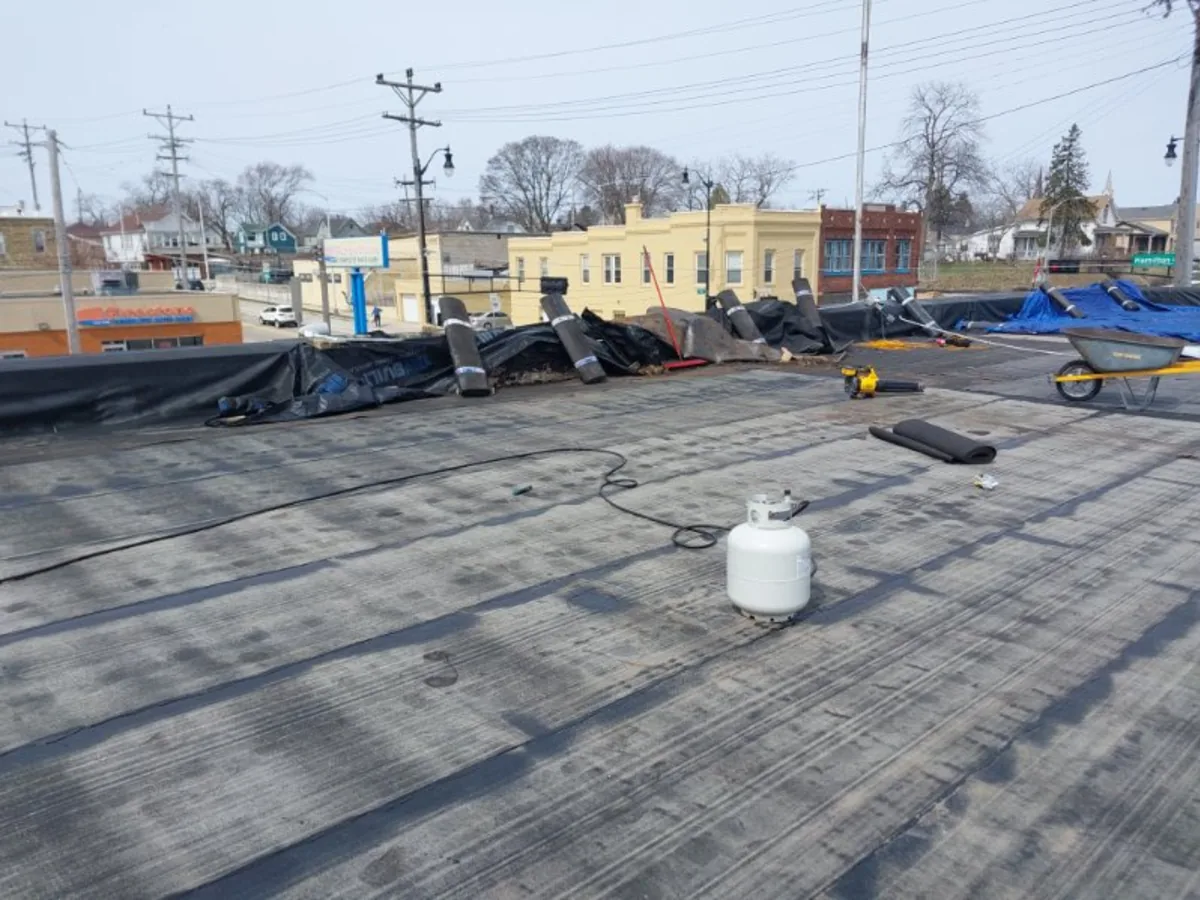 Commercial flat roof after a new membrane installation