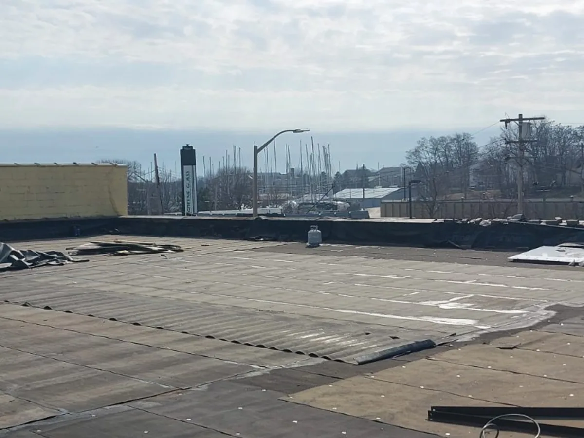 Newly installed flat roof on a large commercial building